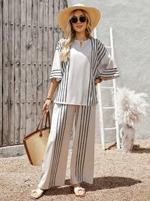 Faunlyn Women's Color Block Long Sleeve Top And Wide Leg Pants Casual 2 Pieces Set - Multicolor - View 9