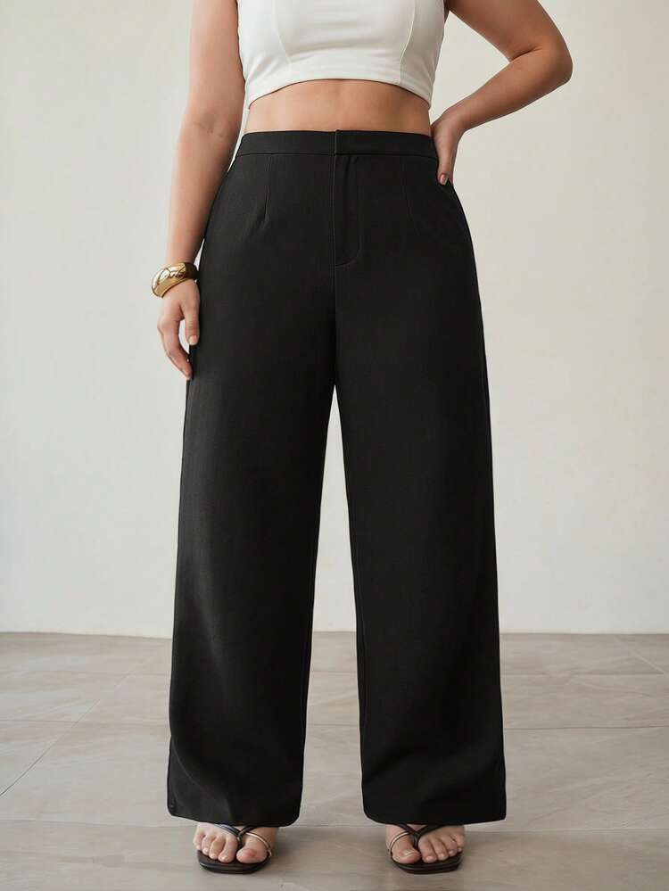 PLUS SIZE WOMEN LOOSE WIDE LEG SUIT PANTS, SUITABLE FOR COMMUTING AND DAILY WEAR