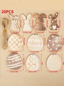 20-Pcs Easter Wooden Hanging Decor Set | Farmhouse Bunny & Egg Shapes With Jute Twine, Rustic Table Centerpiece & Wall Garland Kit, DIY Spring Home Decor | Easter - A - View 9