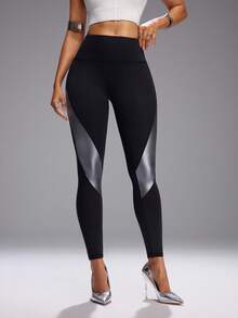 Innovista Innovista Kontrastfarbige Mesh-Patchwork-Skinny-Leggings mit hoher Taille - Schwarz - Übersicht 5