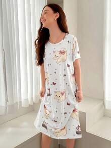SHEIN 140g Milk Silk Digital Print Women's Nightgown - Multicolor - View 6