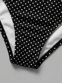 Sweetra CURVE Summer Beach Plus Size Polka Dot Knot Front Swim Dress Vacation Black - Black - View 4