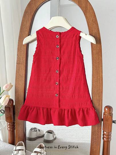 SHEIN Baby Girl Cute Red Textured Patchwork Dress