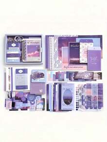 Aesthetic Scrapbooking Set With A6 Grid Notebook, Handbook, Washi Stickers, And Decorative Materials – Comprehensive Bullet Junk Journaling Kit For Crafting And Creative Projects, Ideal For All Seasons Craft Lovers - Purple - View 9