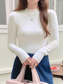 DAZY Women's Turtleneck Long Sleeve Undershirt,Fall Clothes - White - View 6