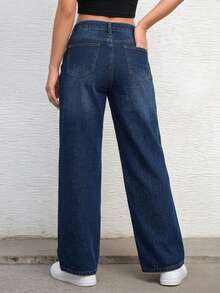 Jean mezclilla corte mom tiro alto recto cierre inferior - Azul Retro Fade - Ver 3