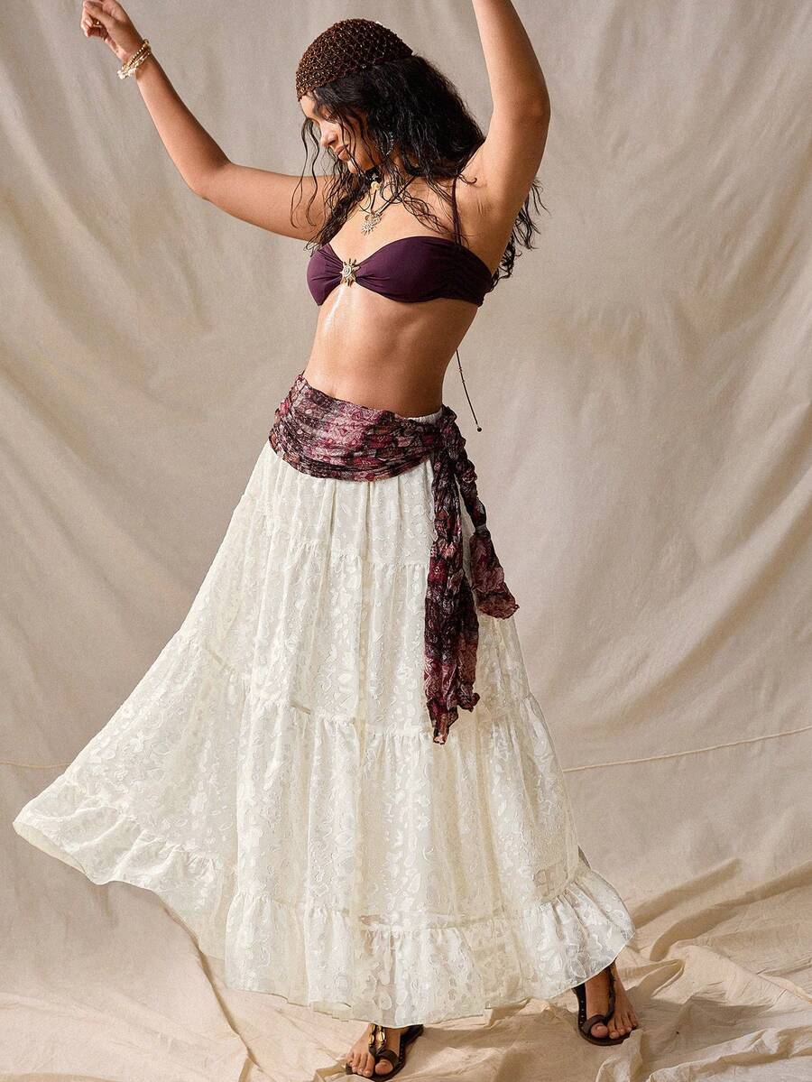Nubod Váy nữ mùa hè mới bằng vải chiffon in họa tiết da báo, kiểu dáng thanh lịch, khoét eo. - Màu be - Xem 1