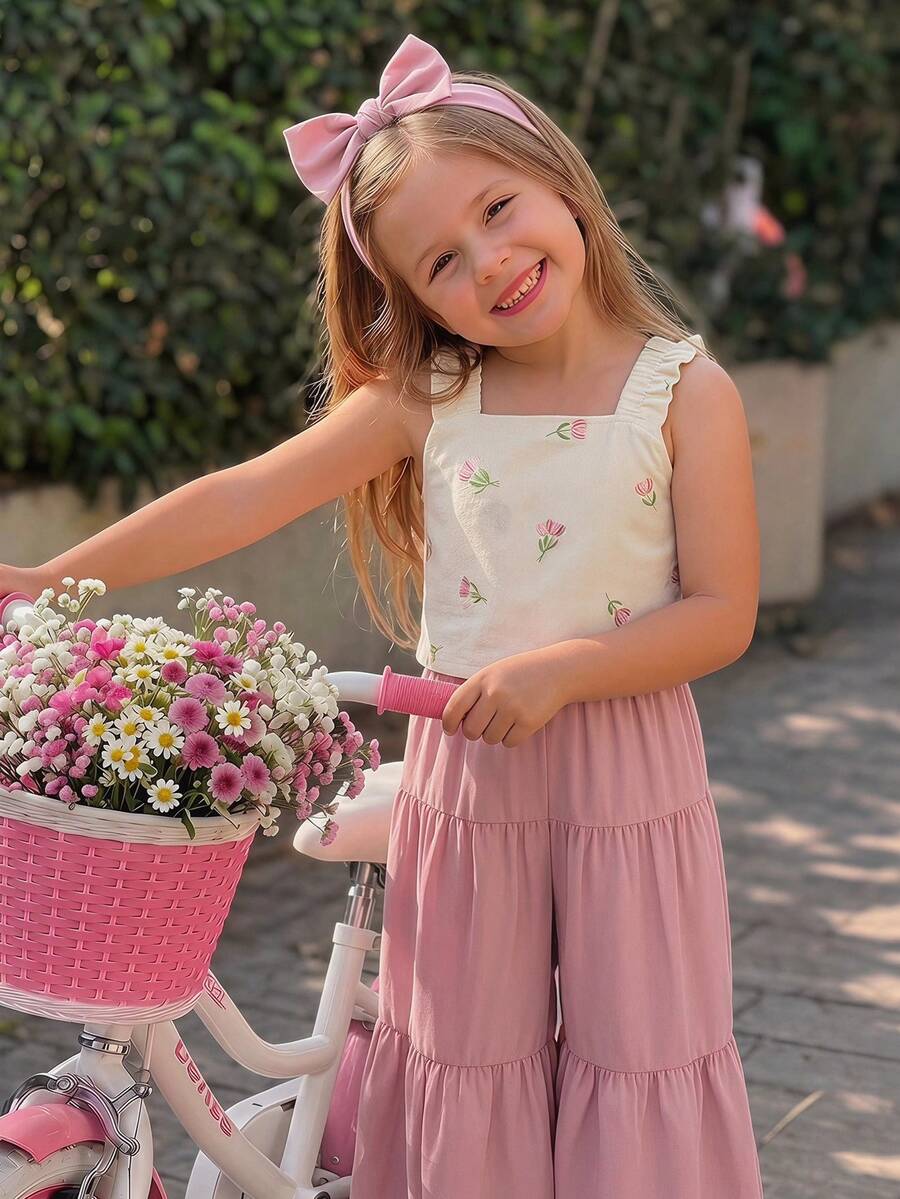 Emery Rose Kids Emery Rose Kids 两件套女童粉色梭织纯色方领荷叶边休闲吊带背心和长裤套装,女童波西米亚风套装,裤装派对套装,8岁女童吊带背心和阔腿裤套装,喇叭裤套装,儿童女童两件套夏季套装,波西米亚风套装,儿童亚麻女童服装,女童夏季阔腿裤,女童亚麻套装,女童两件套套装,儿童夏季女童服装,女童春季服装,儿童服装,女童套装夏季 - 粉色 - 查看 1