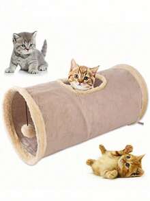 1 件毛绒猫隧道玩具，可折叠室内猫玩具，带悬挂球玩具的猫隧道管，适合小猫玩耍 - 卡其色 - 查看 8