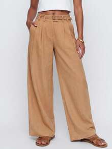 Avantive Calça Plissada Solta Casual Feminina com Bolsos, Versátil para Uso Diário - Laranja Avermelhado - Visão 8