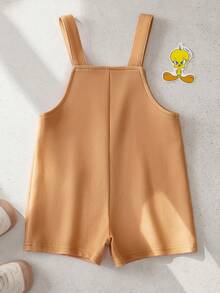 LOONEY TUNES X SHEIN Quần yếm in chữ hoạt hình cho bé trai, kiểu dáng thường ngày, thích hợp mặc hàng ngày. - Nhiều màu - Xem 2