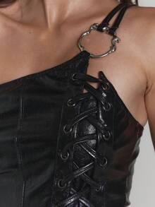 MUSERA Lace Up One Shoulder Corset Sexy Summer Spring Rave Festival Holiday Vacation Party Going Out Serpent - Black - View 6