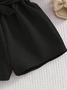 SHEIN 少女可爱夏季白色吊带弹力腰连体裤 - 黑色 - 查看 5