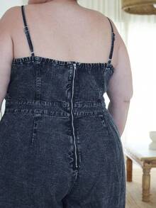 Pretty and Ole Plus Size Denim Jumpsuit, Casual Bib Overall Fitted Mini Blue Black Summer - Black - View 6