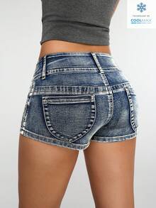 Shorts de mezclilla de cintura baja estilo urbano  Unity - Lavado medio - Ver 2