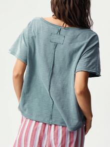 Bohemela Casual Solid Color V-Neck Short Sleeve Loose T-Shirt For Women,Summer Top - Green - View 5