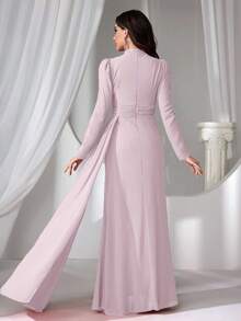 Coutiva 女士立领仿珍珠长款晚礼服 - 淺粉色 - 查看 2