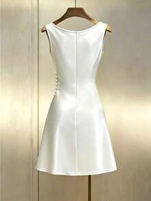 Franclia Satin Draped Neck Wrap Dress, Waist Cinching Design For Slimming Look - White - View 2