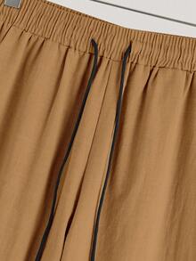 Manfinity Homme Men's Solid Color Short Sleeve Shirt And Pants Casual Suit - Mocha Brown - View 6