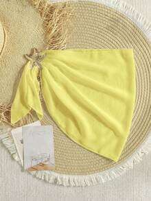 SHEIN Váy sarong đi biển trang trí sao biển kim loại cho bé gái - Màu vàng - Xem 7