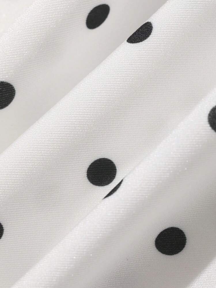 Spring & Summer French Sweet Polka Dot Square Neck Tie Blouse And Low-Waist Skirt 2-Piece Set, Fashionable Sexy Lady Summer Outfit
