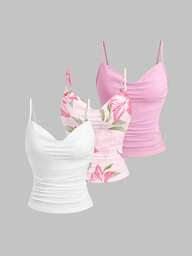Sweetra 3 stk. sæt slankende camisole-top til kvinder, alsidig Y2K-top