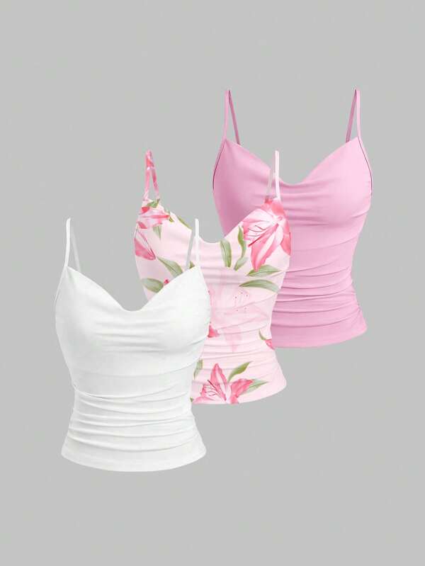 Sweetra 3pcs Set Women Slimming Camisole Top , Versatile Y2K Top