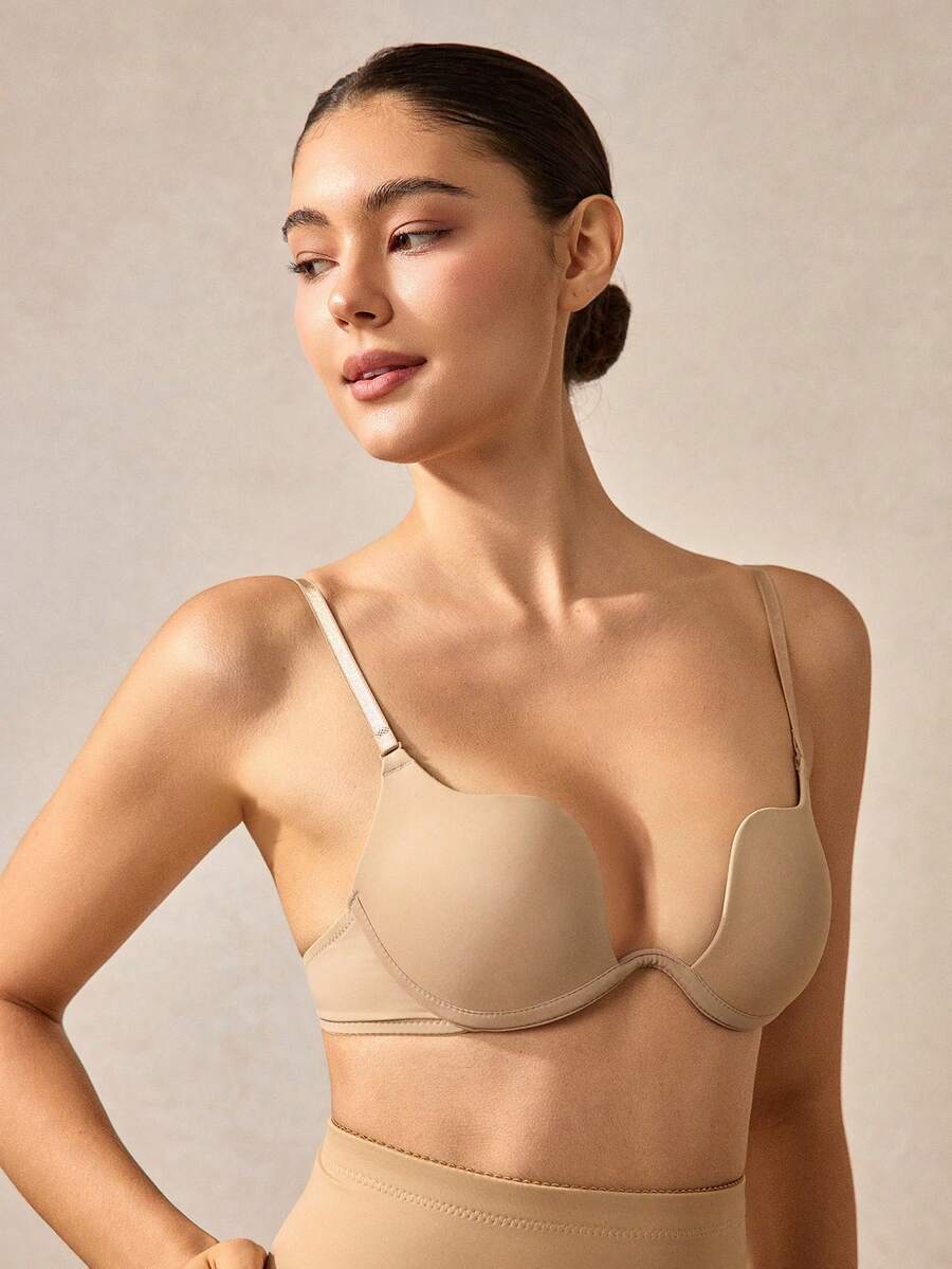 Veilyse 纯色可调节肩带钢圈聚拢文胸、内衣 - 杏色 - 查看 1