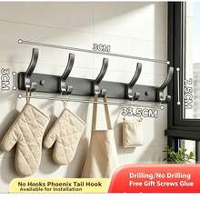 Heavy Duty Door Hanger With Hooks Behind The Door Can Hang Jackets, Bathrobes, Hats, Clothes, And Towels. Bathroom Storage Rack Can Be Hung Without Drilling Holes For Towel And Hat Racks - Black - View 6