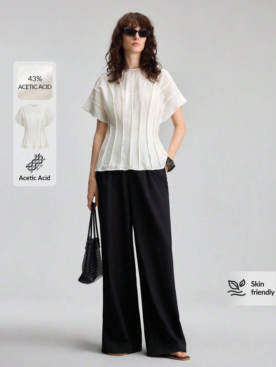 Women's Off-White Pleated Waist Jumpsuit,Elegant Summer Casual Brunch Outfit,Formal Wear For Wedding Guests,French Style Luxury Feel Business Office