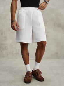 PAVTROS Men's White Knit Loose Casual Versatile Knee-Length Shorts - White - View 4