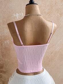 Soleia Plus Size Women's Baby Pink Elegant Sexy Summer Holiday Molded Cup Shell Bra Pearl Strap Camisole Top,Supportive Gathered Vacation Boho Style Vacation - Baby Pink - View 3