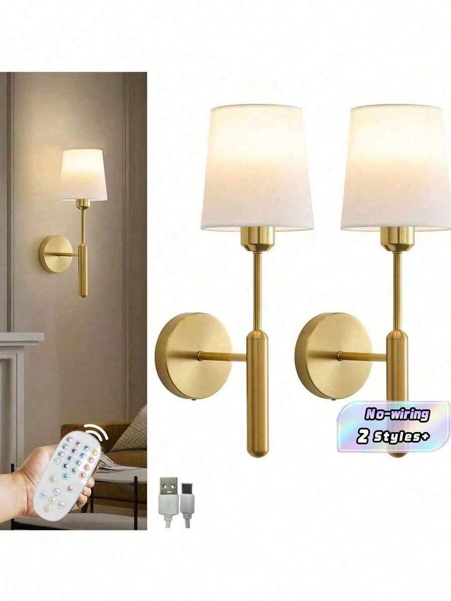1PC Rechargeable Battery Powered Wall Lamps, RGB Adjustable Remote Control, Battery Operated, No Wiring Needed, Suitable For Bedroom, Cabin, Bedside Reading Light - Rechargeable - View 1