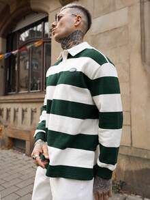 Artur Kramer Men Striped Collared Button Front Long Sleeve Fashion Sweatshirt - Green - View 5