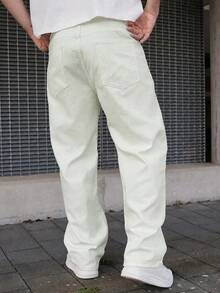 LEOGASHI LEOGASHI 1pc Infinite Jeans Men's Casual Straight Leg Jeans, High-Quality Streetwear Comfortable Pants (Belt And Accessories Not Included) - White - View 2