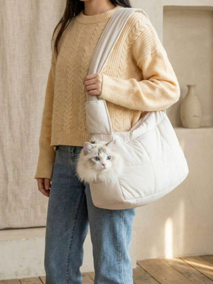 PETSIN 新款猫咪手提包，便携式单肩背包，保暖猫咪包，头部开口设计，猫狗通用 - 彩色 - 查看 1