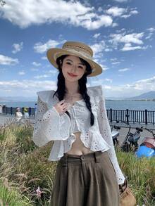 DAZY 女士网纱韩版春夏长袖休闲上衣 - 白色 - 查看 10