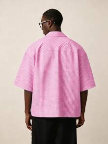 STYNVO Men's Plaid Short Sleeve Single-Breasted Casual Streetwear Shirt City Break Pink And White Summer - Pink - View 2