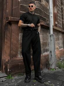 Artur Kramer Men's Hollow Design Knitted Polo Shirt, Minimalist Fashion, Suitable For Summer - Black - View 6