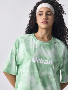 Loungeista Bộ 2 món đồ thể thao thường ngày nữ in chữ nhuộm tie-dye, áo thun cổ tròn dáng rộng và quần short/quần dài mặc nhà, bộ đồ ngủ thoải mái mặc ở nhà cho mùa hè - Màu xanh Bạc hà - Xem 7