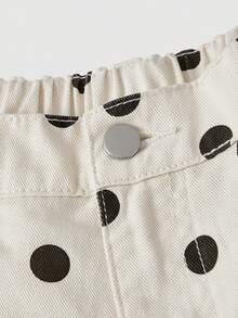 Sweetra Plus Size Women's Casual 90s Fashion Polka Dot Printed Denim Shorts, Summer Vacation Beige - Beige - View 3