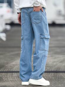 Manfinity Homme Loose Fit Men's Flap Pocket Side Cargo Jeans - Blue - View 2