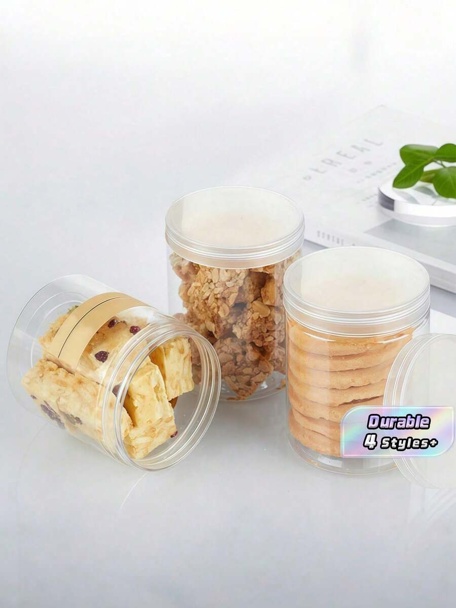 10 Buah Toples Penyimpanan Plastik Transparan dengan Tutup | Wadah Bulat Gaya Mason yang Dapat Digunakan Kembali untuk Buah Kering, Madu, Kacang-kacangan & Pengorganisasian Dapur - Clear - View 1