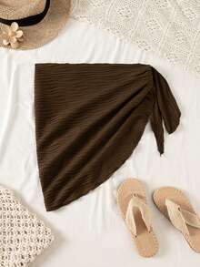 Swim Vcay Women's Summer Beach Cover-Up Dress Sexy Solid Color Holiday Beach Knotted Side Cover-Up Dress - Brown - View 3