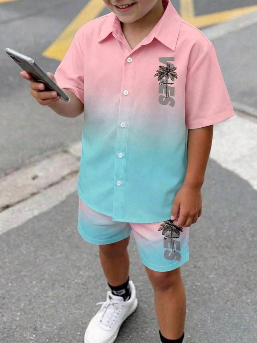 男童休闲简约翻领开衫衬衫，适合夏季穿着 - 彩色 - 查看 1