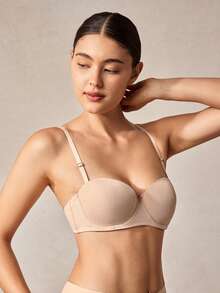 Veilyse 女士无肩带聚拢文胸，露背文胸 - 适合搭配婚纱、夏季服装，不可拆卸衬里，尼龙弹性混纺面料 - 杏色 - 查看 6