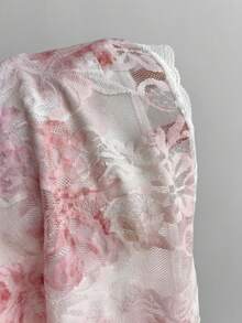 Elamini 夏季度假甜美蕾丝印花露背系带荷叶边下摆A字吊带连衣裙 - 粉色 - 查看 7