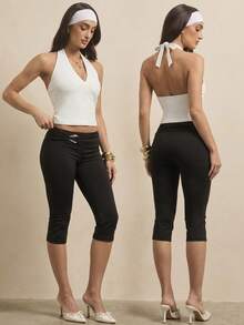 Silquee All White Backless Sports Athletic Halter Top Gym Summer - Creamy White - View 1