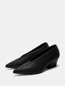 Bholvia Women Pointed Toe Chunky High Heel Shoes, Spring/Autumn Fashionable PU Leather Comfortable Black Slip-On Pumps Suitable For Daily Wear, Dinner, Formal Occasions,Elegant - Black - View 7