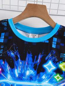 SHEIN Tween Boy 2pcs Snug-Fit Pajama Set - Neon Game Controller Print Round Neck Short Sleeve Top & Shorts, Soft & Skin-Friendly - Multicolor - View 5